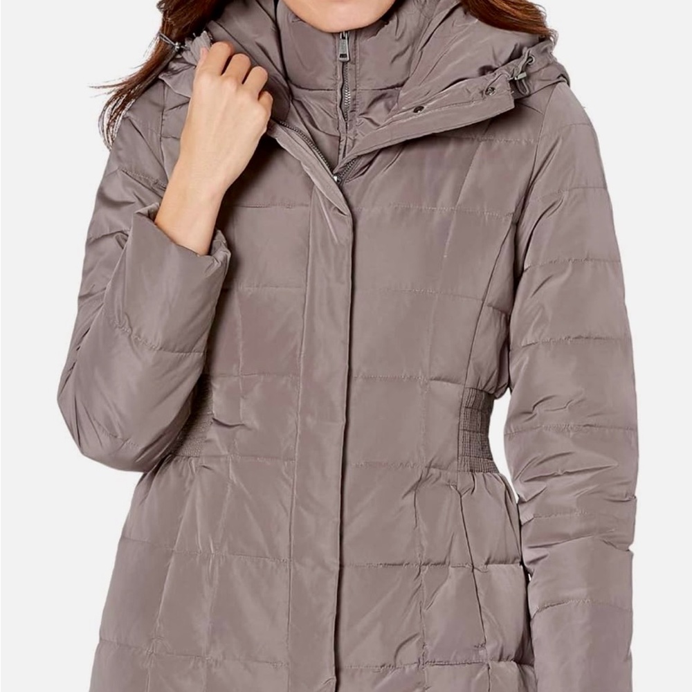 Cole Haan Tan Puffer Jacket with Hood and High Collar